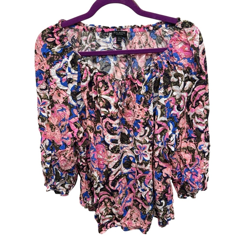 Talbots women’s pink floral blouse peasant cottagecore women’s 2X petite